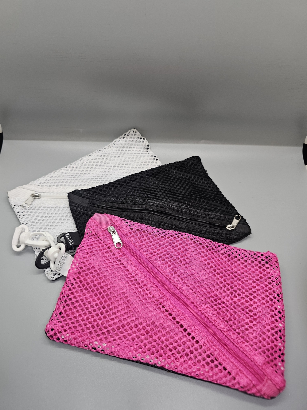 Bright Pink Mesh Cosmetic Pouch with Zip Closure